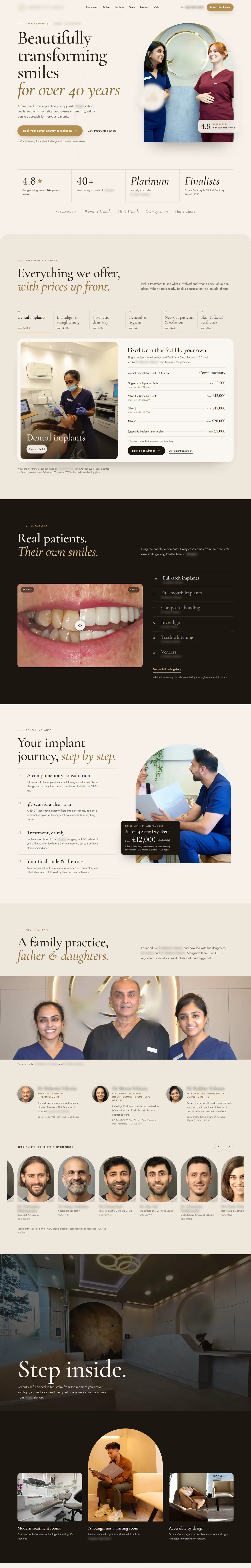 Homepage redesign concept for a private dental clinic in London, UK, desktop